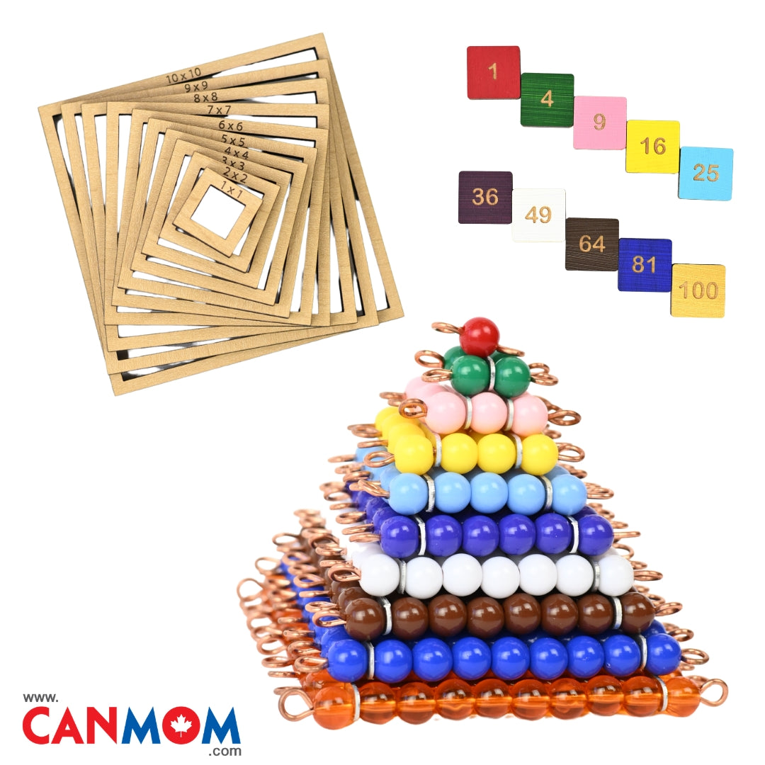Montessori Bead Squares with Wooden Tiles | Master Square Numbers & Early Algebra Skills