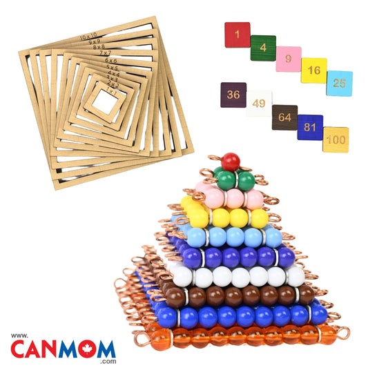 Montessori Bead Squares with Wooden Tiles | Master Square Numbers & Early Algebra Skills