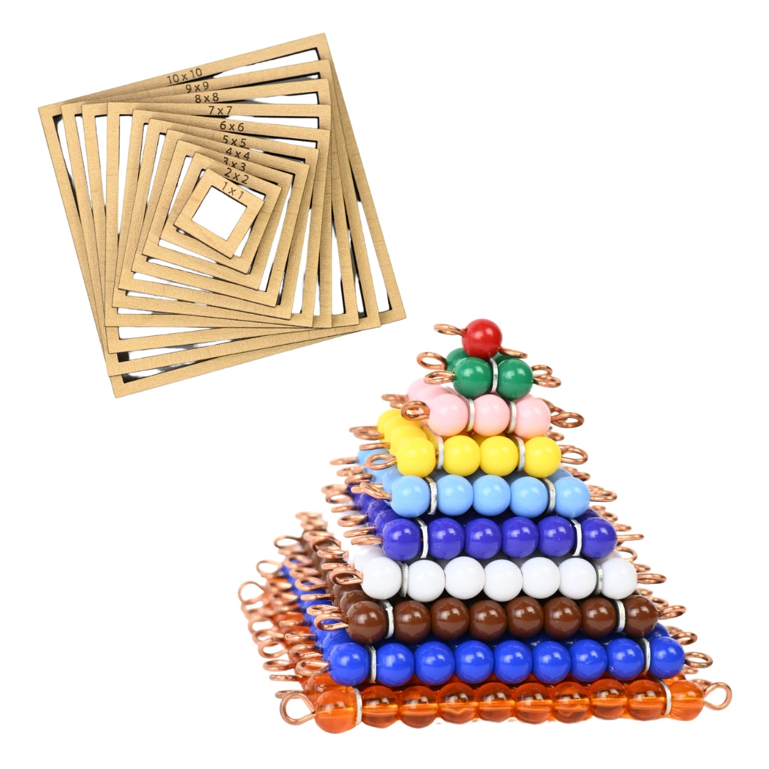 Montessori Bead Squares with Wooden Tiles | Master Square Numbers & Early Algebra Skills