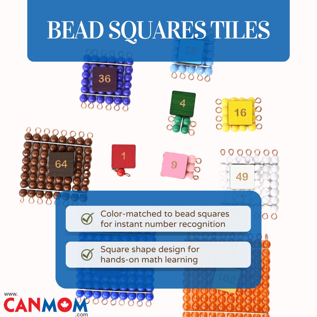 Montessori Bead Squares with Wooden Tiles | Master Square Numbers & Early Algebra Skills