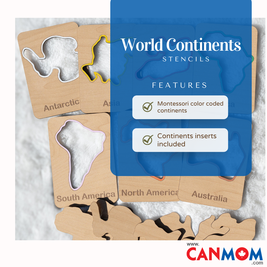 Wooden Montessori Continent Stencils
