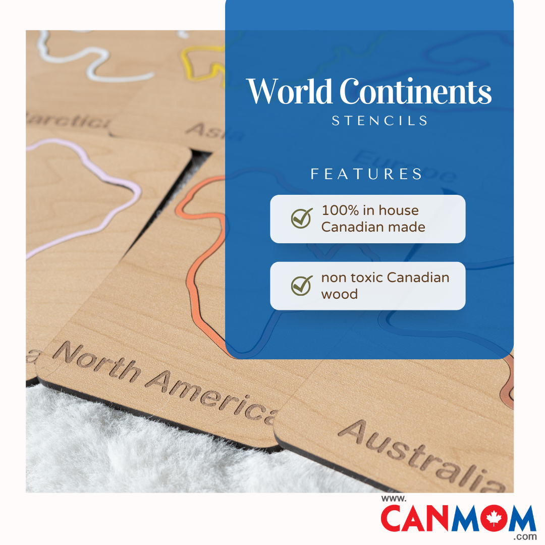Wooden Montessori Continent Stencils