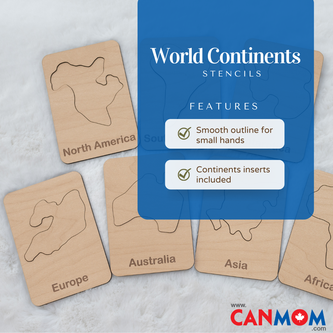 Wooden Montessori Continent Stencils