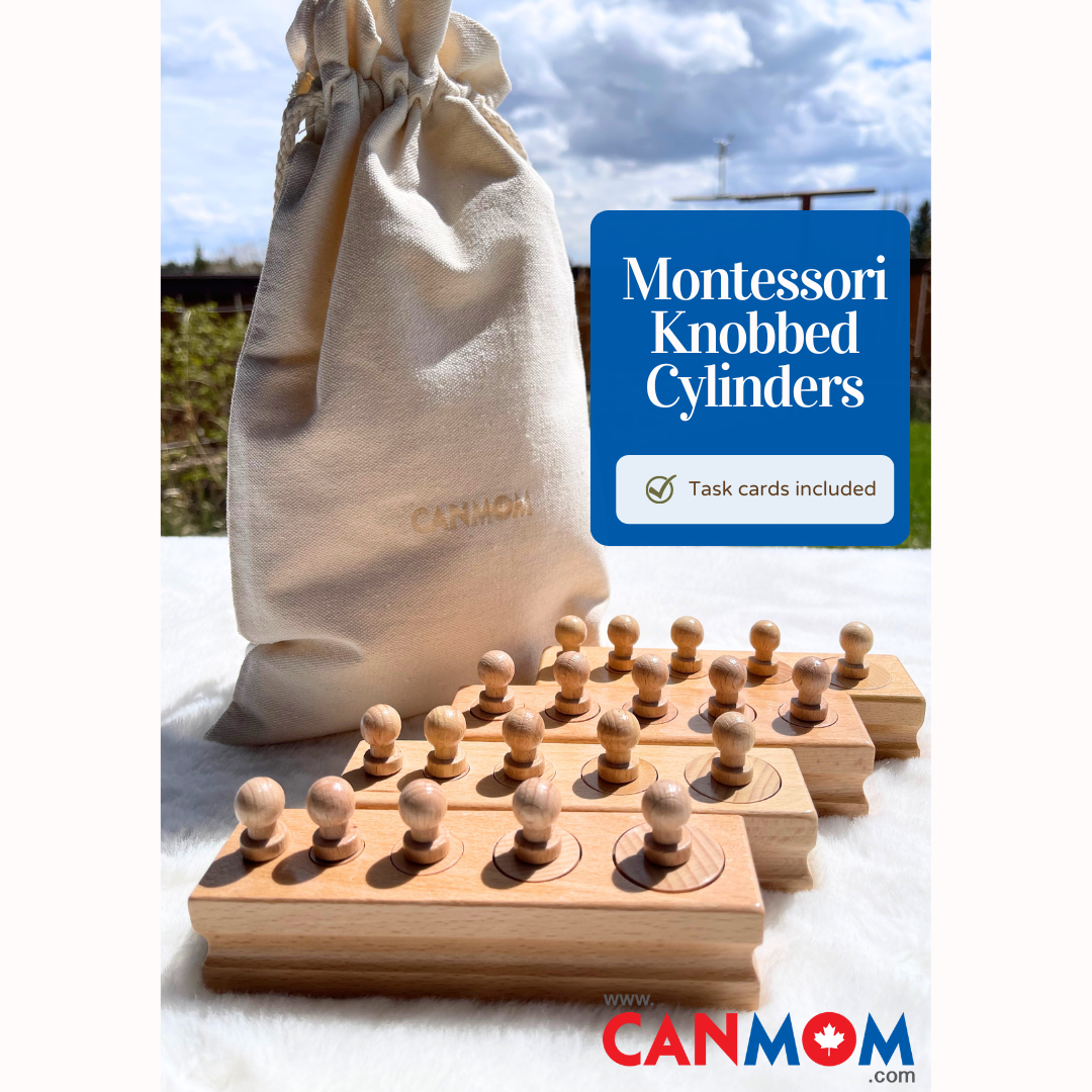 Montessori Knobbed Cylinder blocks with personalized bag