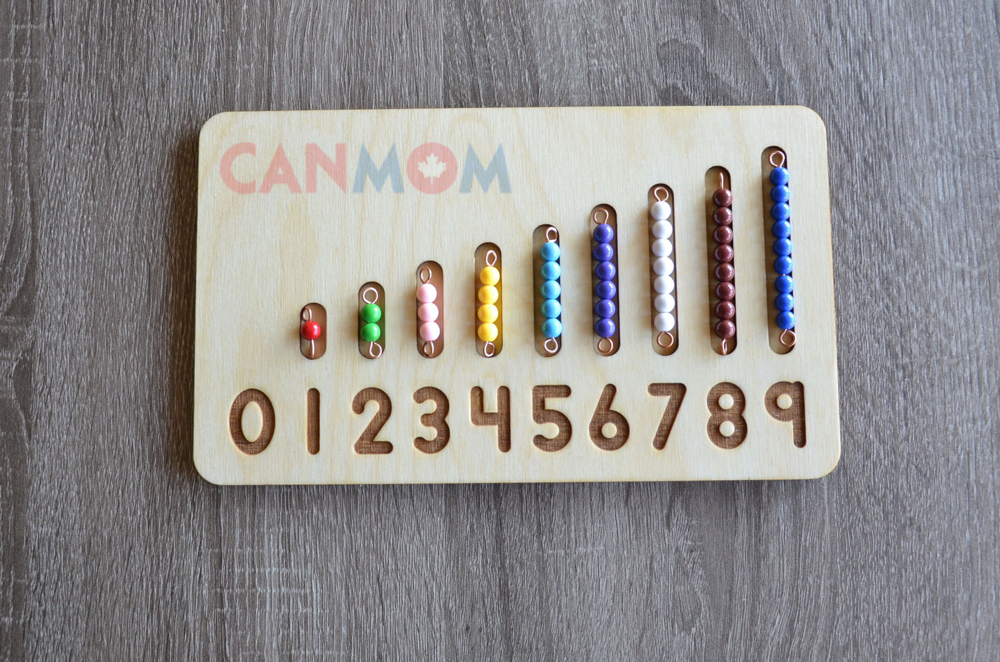 Montessori learning numbers 0-9 bead bars and number board