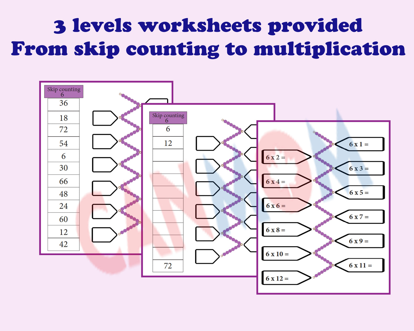 Math skip counting worksheet up to 12 bundle / Montessori math worksheet / multiplication table practice / times table