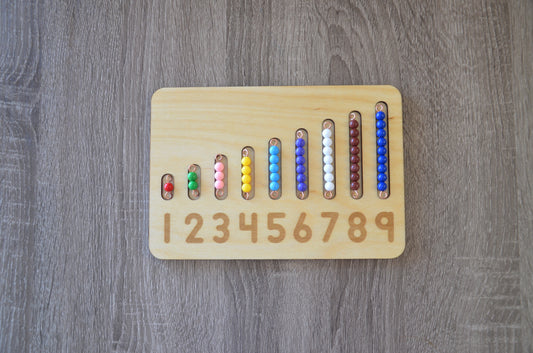 Montessori learning numbers 1-9 bead bars and number board
