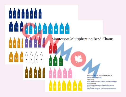 Montessori Short bead chain arrow tags/ Montessori math worksheet / multiplication table practice / times table