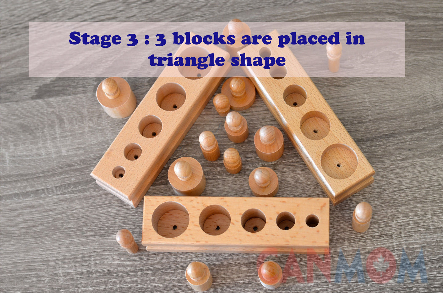 Montessori Knobbed Cylinder blocks with personalized bag
