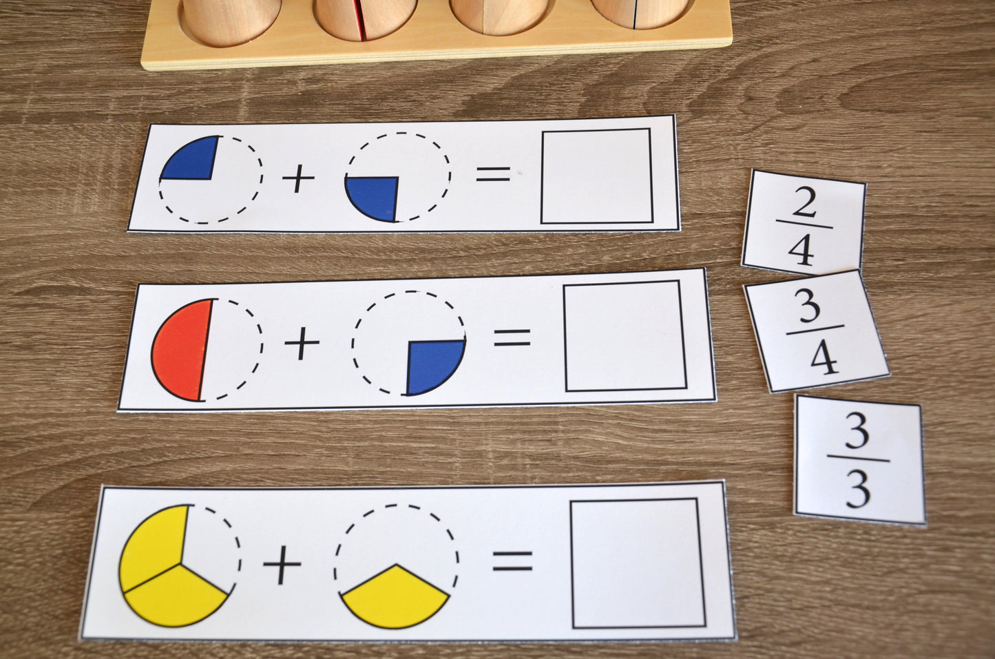 Montessori fraction puzzle with cards