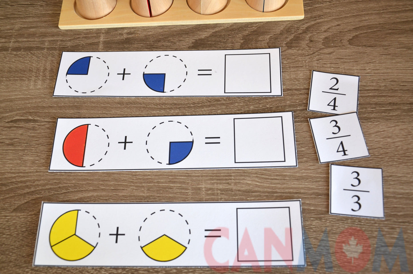 Montessori learn fraction math toy. Fraction skittles with wooden natural dice / math busy bag / gift for children / math game