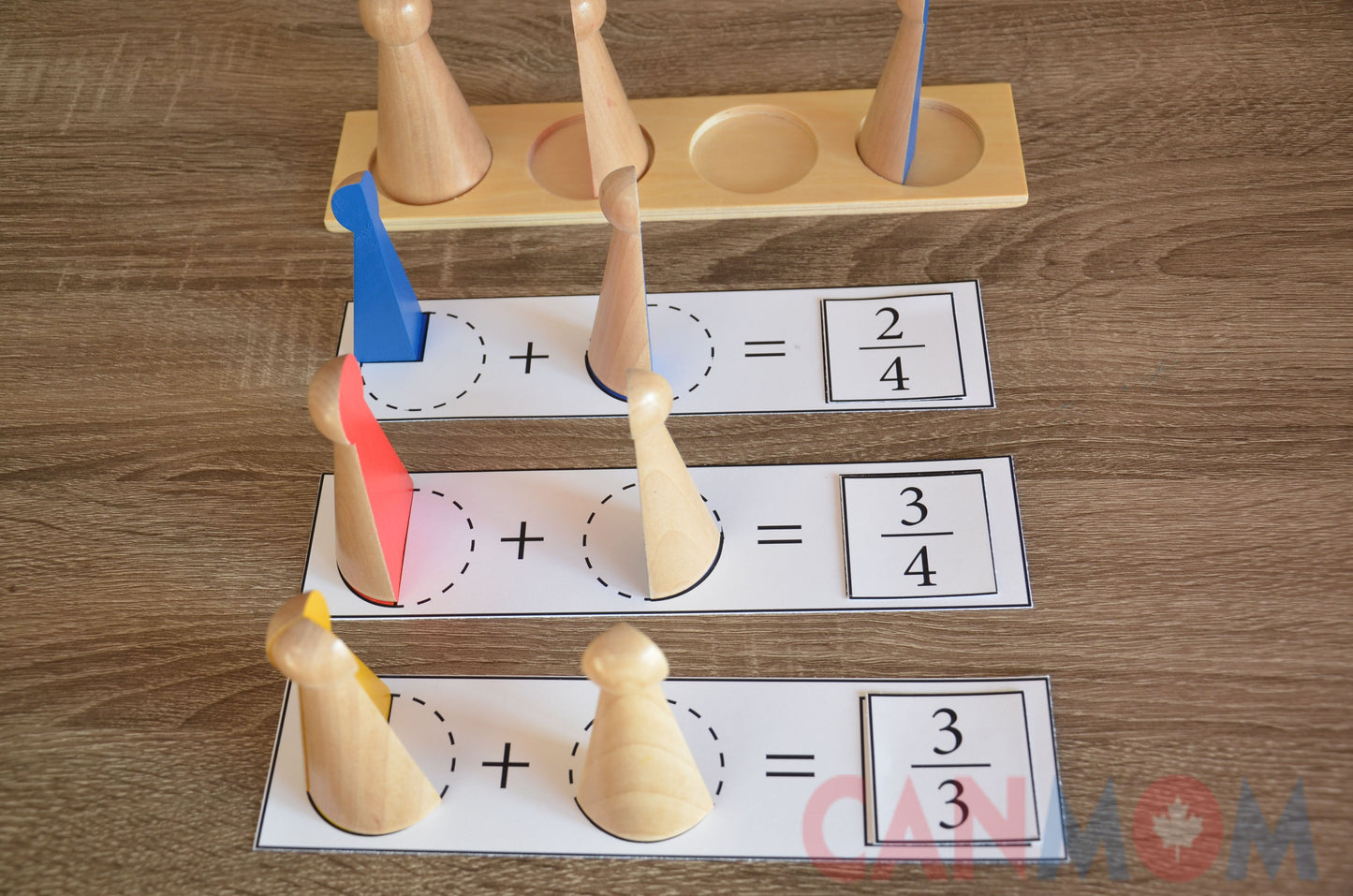 Montessori learn fraction math toy. Fraction skittles with wooden natural dice / math busy bag / gift for children / math game