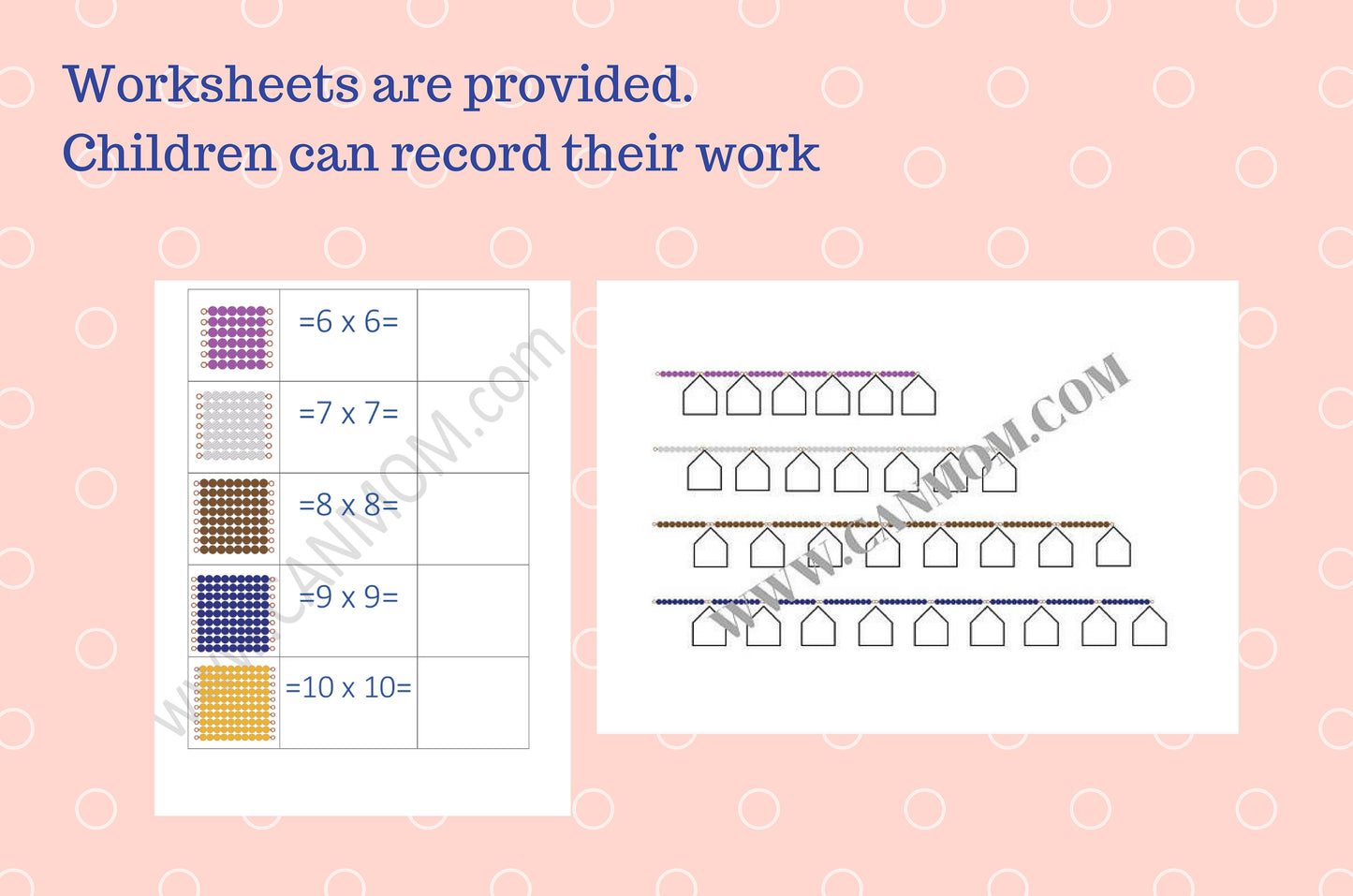 Montessori bead squares / Prep for multiplication /  skip counting practice / Free shipping / Math Materials