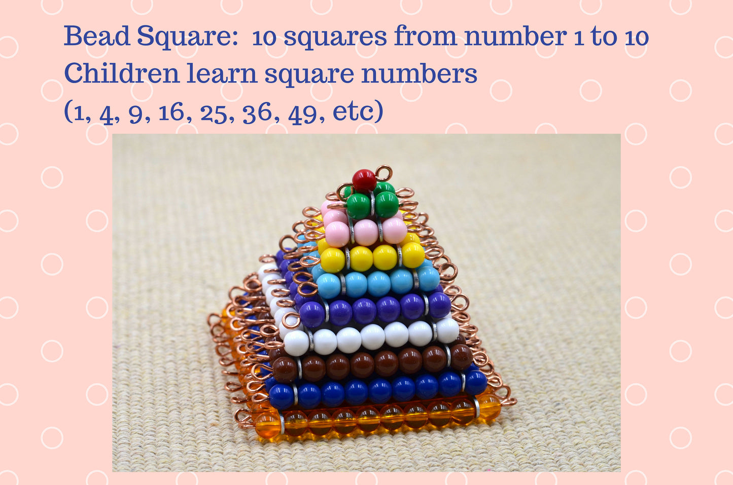 Montessori bead squares / Prep for multiplication /  skip counting practice / Free shipping / Math Materials