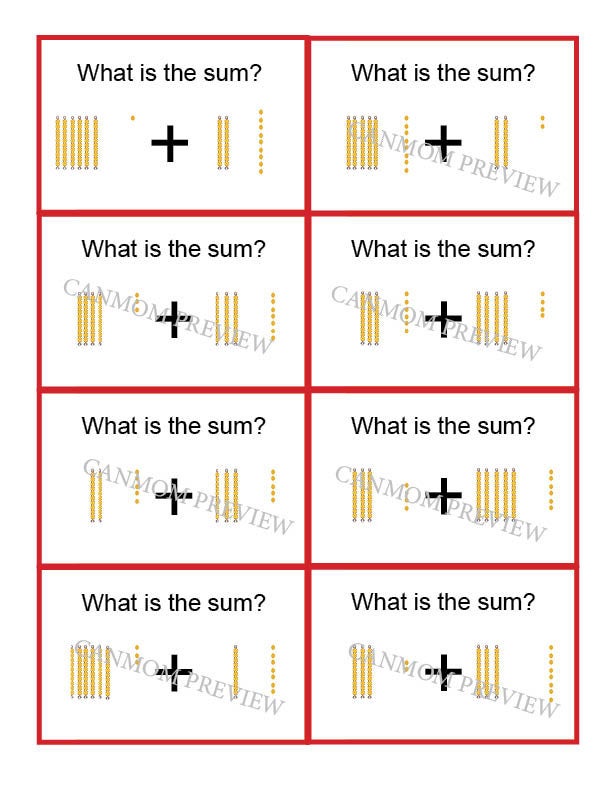 Montessori regrouping addition command cards / Montessori golden bead system task cards