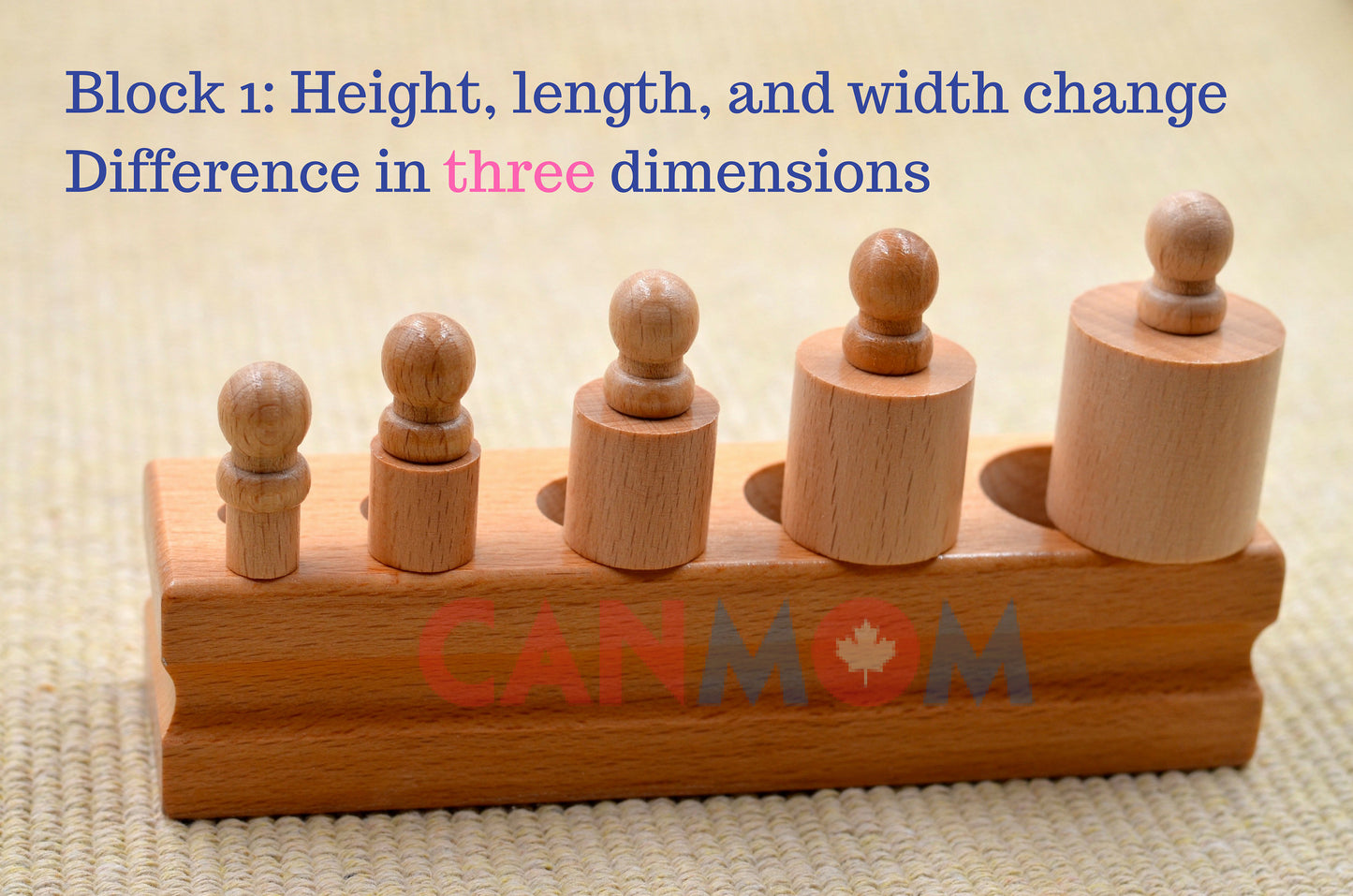 Montessori Knobbed Cylinder blocks with personalized bag