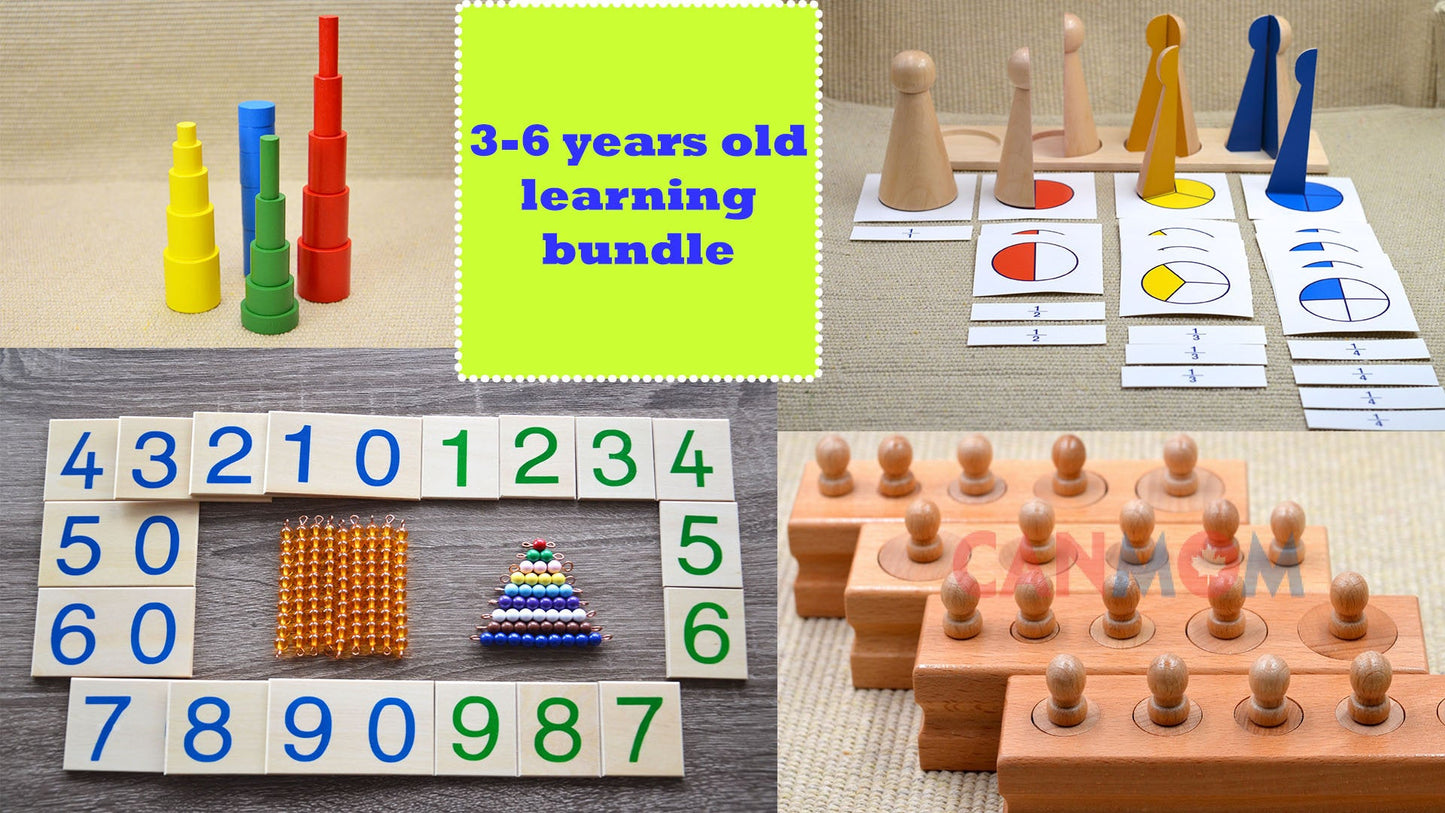 Montessori learning toys / learning bundle set / Montessori cylinders / fraction skittles / two digits learning / math learning set