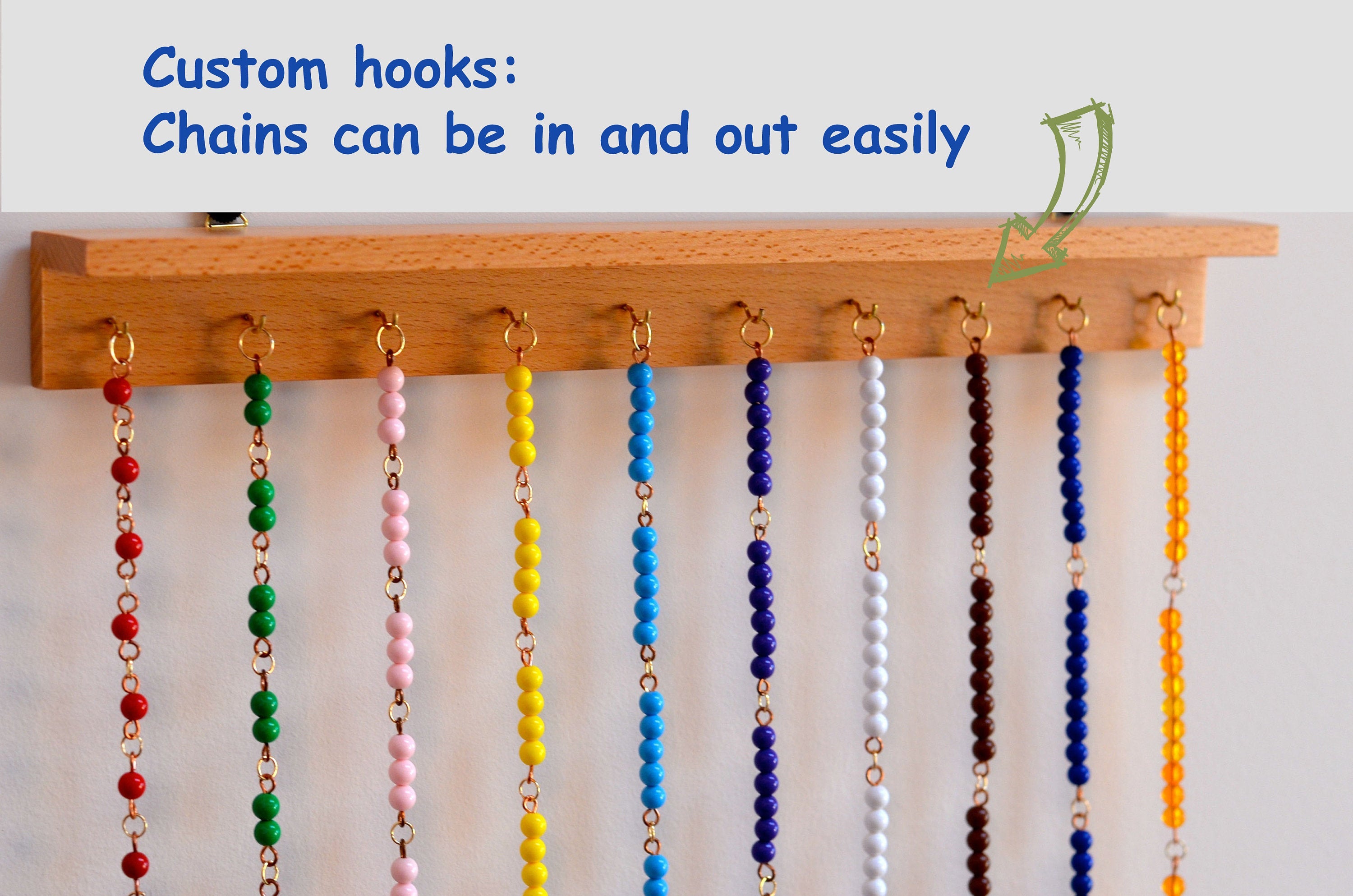 Montessori bead chains wooden hanger