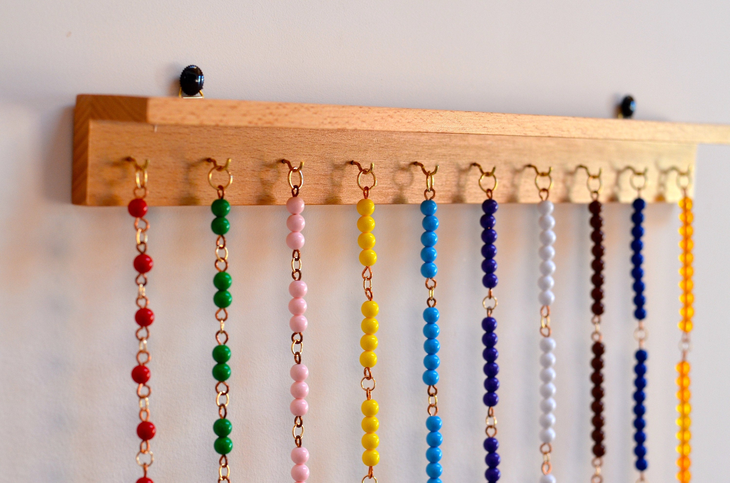 Montessori bead chains wooden hanger