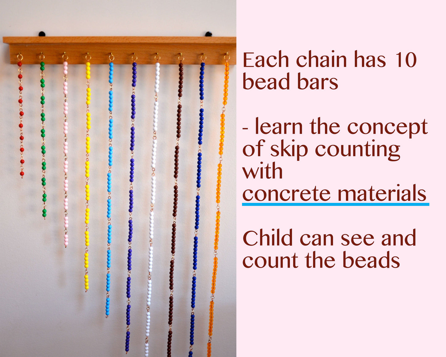Montessori bead chains wooden hanger