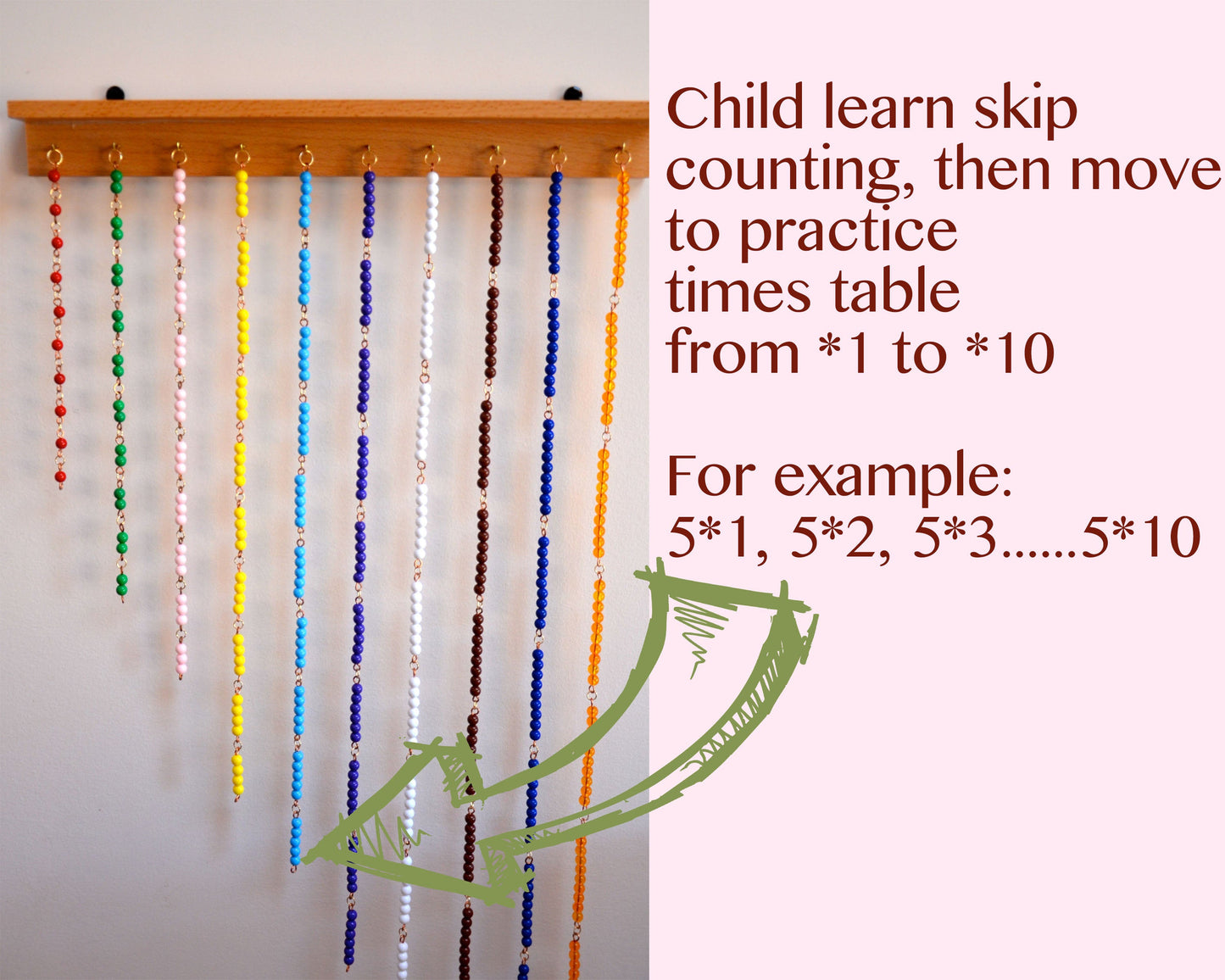 Montessori bead chains wooden hanger