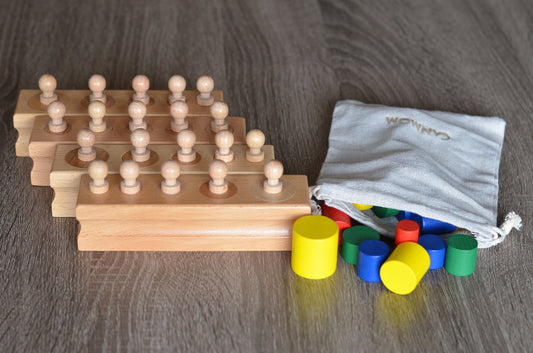 Wooden learning toy / Montessori Knobbed and knobless cylinder block Set / Preschooler learning puzzle / education toy /