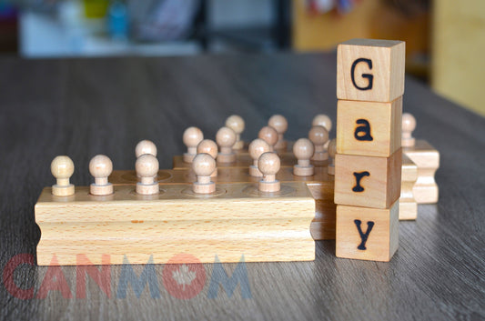 Personalized Montessori wooden toy / Montessori Knobbed cylinder block and all natural wooden name blocks / Preschooler learning puzzle