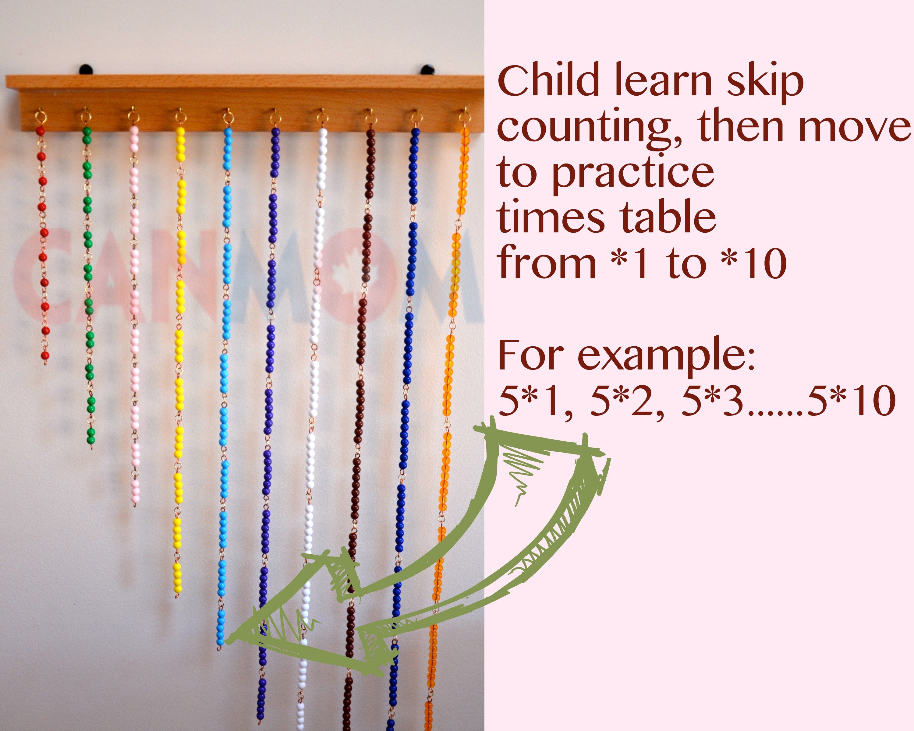 Multiplication Rope Toy Montessori Multiplication toy / times table bead chains with wooden ta ...