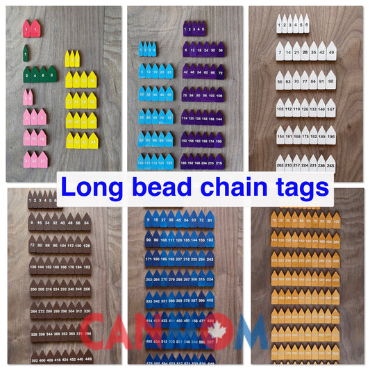 Montessori long bead chains wooden tags
