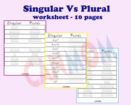 English Singular vs Plural worksheets / Montessori english worksheets